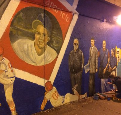 Painting of men on a wall