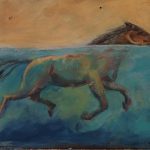 A horse swimming in water painting