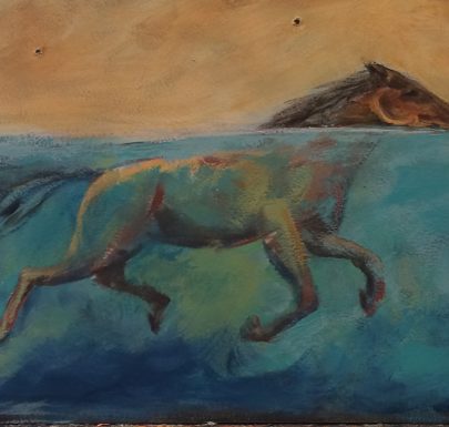 A horse swimming in water painting