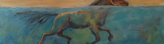 A horse swimming in water painting
