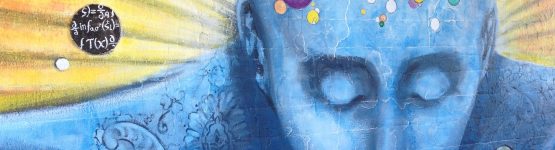 A blue wall painting depicting thinking