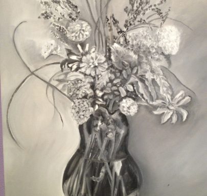 Black and white painting of flowers