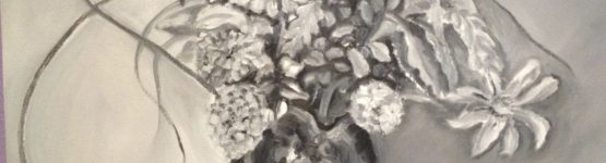 Black and white painting of flowers