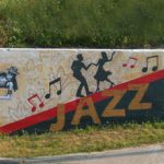 A jazz-themed wall painting