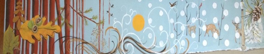 A painting of a sun and clouds.