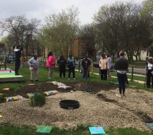 People standing in a garden