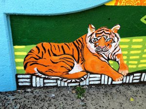 A wall painting of a tiger