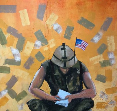 A wall painting of a soldier