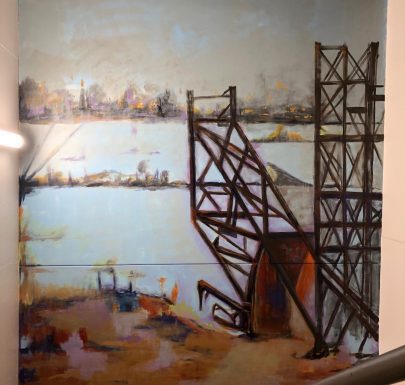 A wall painting of a bridge