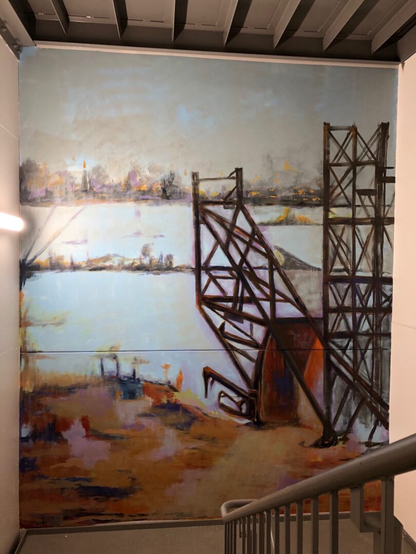 A wall painting of a bridge