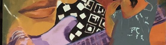 Painting of a woman singing and a guitar