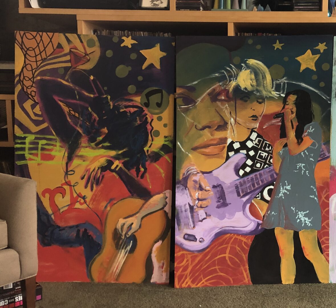 Painting of a woman singing and a guitar