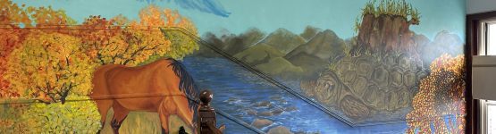 Staircase wall with a horse painting